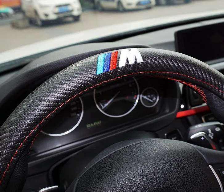 black M performance power racing Carbon fiber Sport Car Steering Wheel Cover With Size M 38cm 