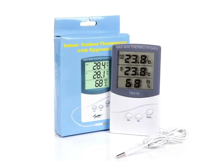 LCD Indoor / Outdoor Termometro digitale Igrometro Temperatura Umidità Display misuratori meteorologici TA318 in scatola al minuto