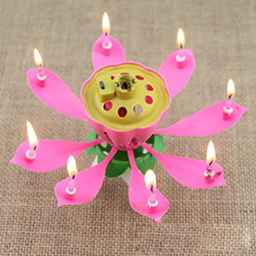 Hela musikaliska singelskikt Lotus Flower Birthday Party Cake Topper Candle Lights 91nm217f