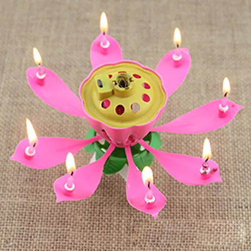Vela decorativa para pastel de fiesta de cumpleaños con flor de loto de una sola capa musical completa 91NM2323