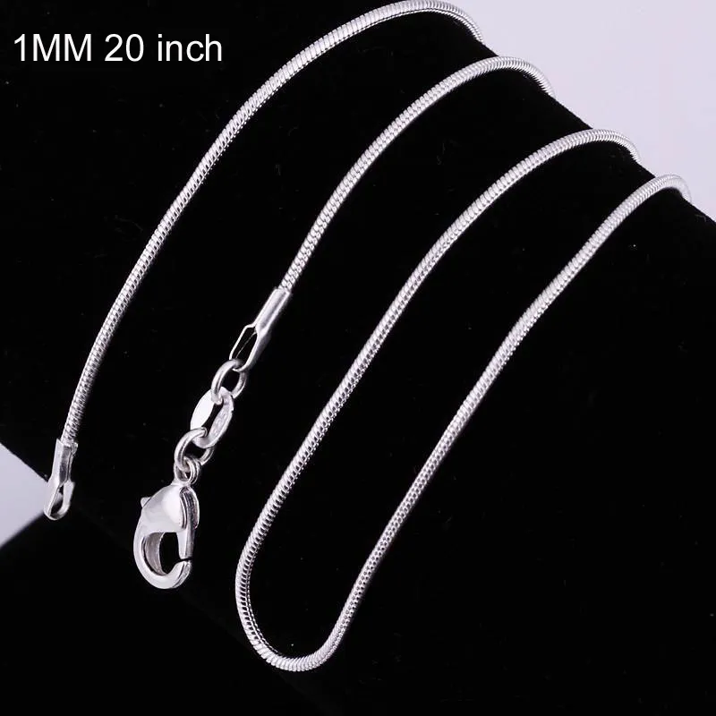 Ganze 16-34 Zoll Schlangen-Halskettenketten 1MM 925 Sterling Silber Erkenntnisse DIY Schmuck 225d