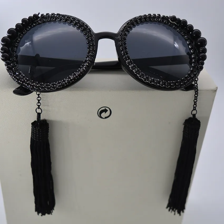 Whole-2016 mode retro quaste barocke perle sonnenbrille frauen personalisierte strand strass vintage kreis große sonne gla338H