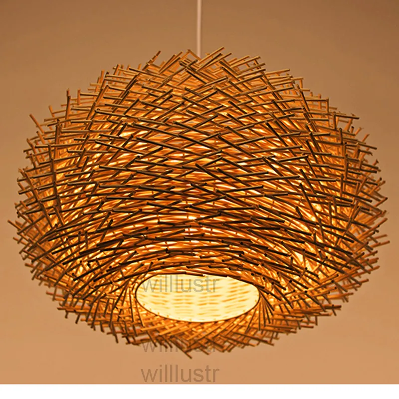 WillLust Wicker Pendant Lamp Handmased Bird Nest Suspension Light El Restaurant Mall Bar Lounge Porch Rattan Hanging Chandelier267J