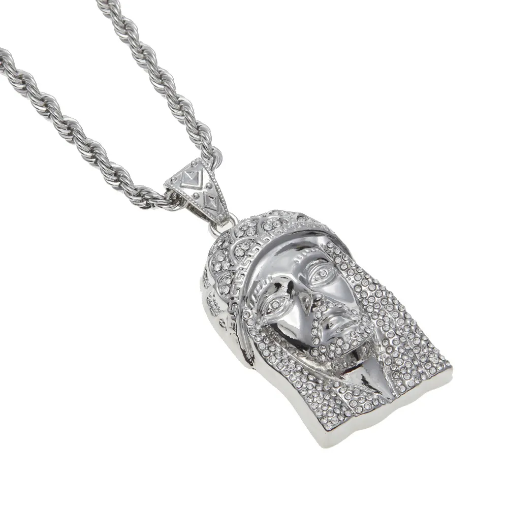 18-каратное позолоченное ожерелье с подвеской в стиле хип-хоп, голова Иисуса Христа, цепочка для мужчин и женщин, модные праздничные аксессуары271j