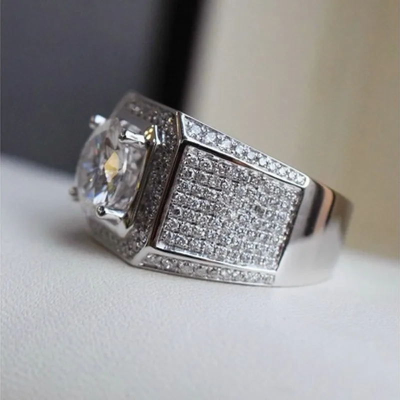 Luxus Männer Wirklich solide 925 Sterling Silber schmuck Ewige 8 8mm 2ct SONA Diamant Ringe finger Cocktail Hochzeit ring Für Männer Jungen2893