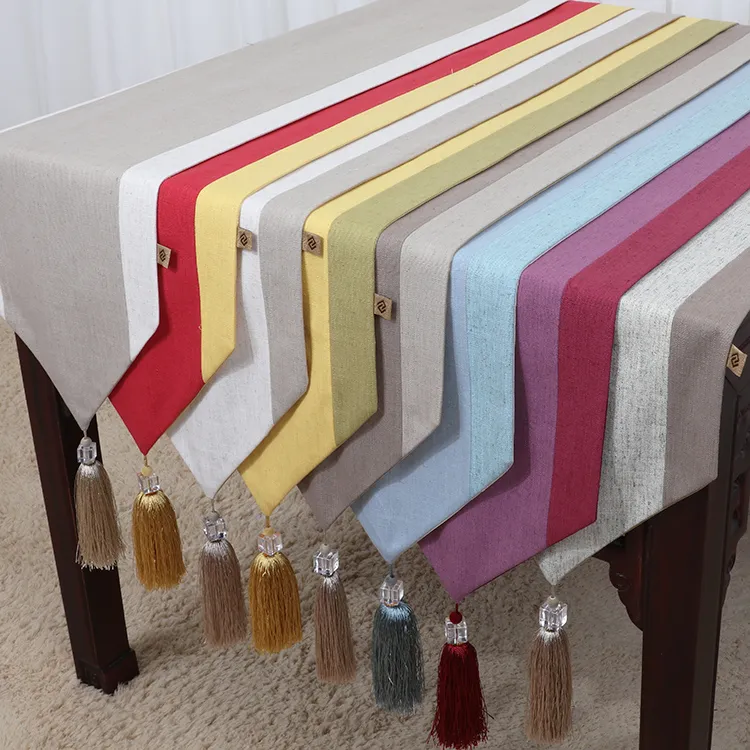 La última llanura Color Patchwork Runner de mesa de algodón de lino moderno borla mesa de café Rectángulo rectangular mesa de comedor almohadillas protectoras 200x33 cm