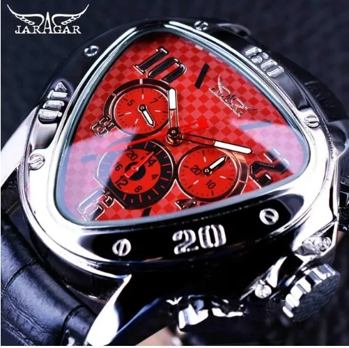 Jaragar Sport Racing Design Геометрический треугольный дизайн Мужские часы с ремешком из натуральной кожи Лучший бренд класса люкс Автоматические наручные часы266R