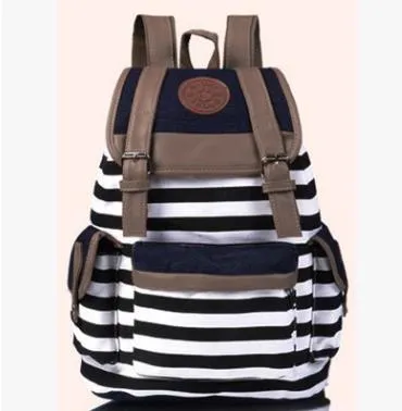 S5Q Women's Hasp Striped Bookbag Accessories Travel Rucksack Women Chirstmas School Bag Satchel Canvas Backpack AAACYV266t