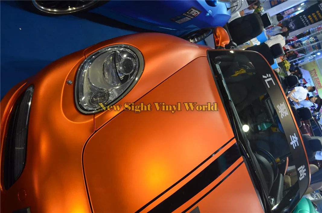Premium Matte Satin Chrome Orange Vinyl Car Body Wrap Adesivo Adesivo Air GRATIS Auto Wrapping