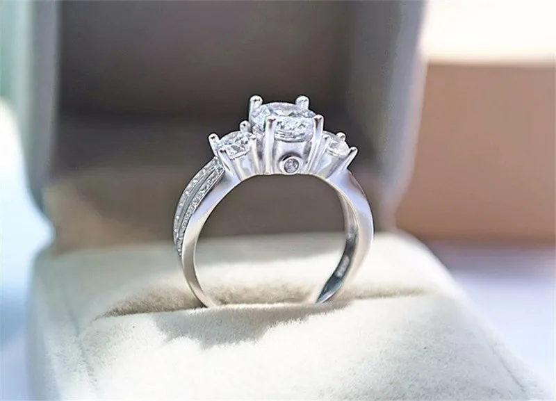 Anello di gioielleria raffinata Argento reale 925 anelli di nozze in argento sterling Set 1 carato SONA CZ Diamant Anelli di fidanzamento le donne RX036287B