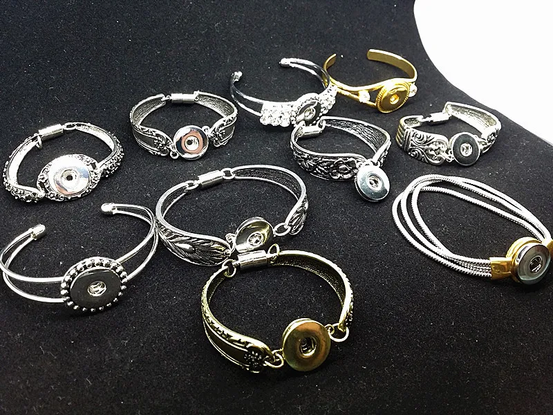 Mix assorted women's Ginger 18mm Snap Button Chunk charms plated Vintage cuff Bracelets Bangles214E