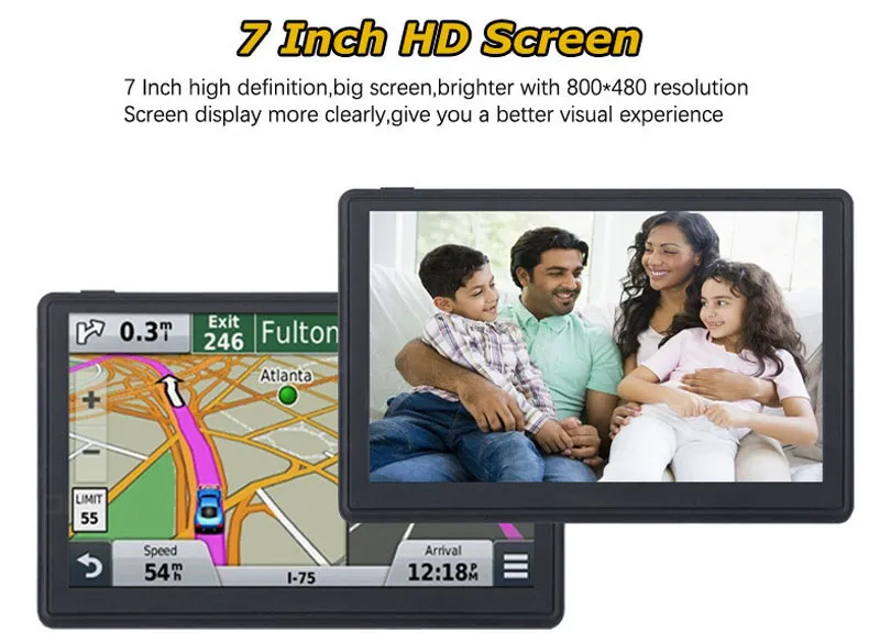 HD 7 inch Car GPS Navigation Bluetooth AVIN 800x480 Touch Screen 800MHZ GPS SAT NAV System FM MP4 8GB New Maps