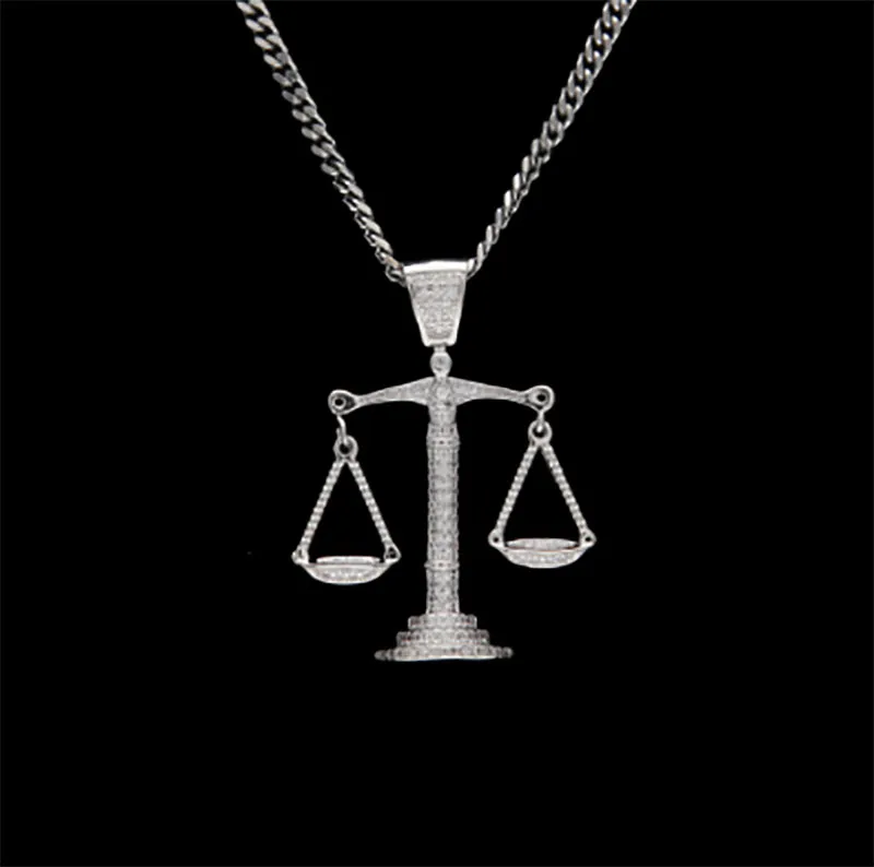 Herren Hip Hop Iced Out Zirkon Balance Anhänger Halskette mit 3mm 24 Zoll Kuba Kupfer Kette Halskette Rapper personalisierte Schmuck216S