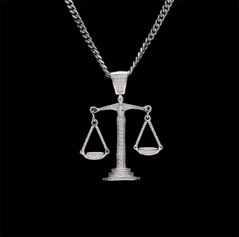 Mens Hip hop Iced Out Zircon Balance Pendant Necklace with 3mm 24inch Cuba Copper Chain Necklace Rapper Personalized Jewelry216S