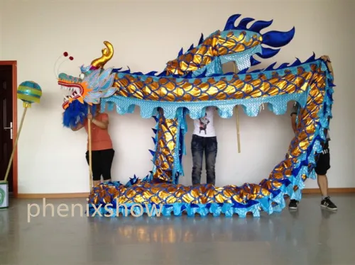 Blue size 6# 3 1m kid golden shining colorful dragon dance mascot costume Christmas parade outdoor decor game stage culture holida229F