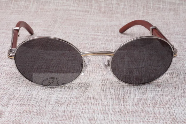 Ronde zonnebril veehoorn brillen 7550178 hout zonnebril voor heren en dames glasloze brillen maat 55-22-135mm307g