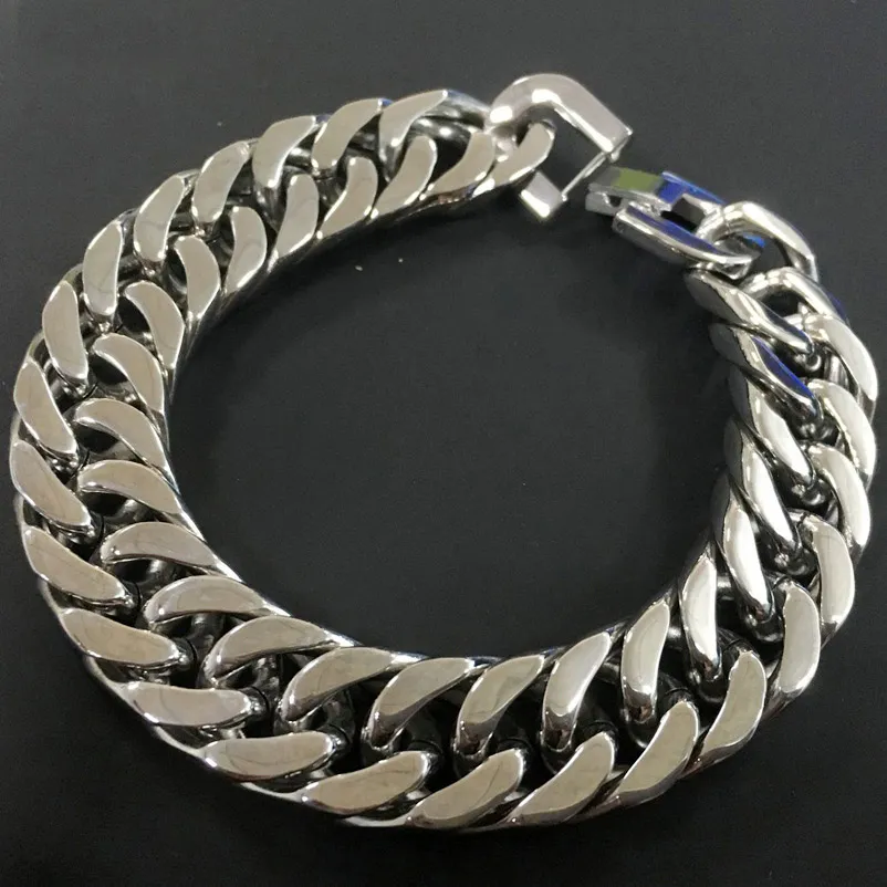 Titanyum Çelik Erkekler Mücevher Moda Küba Bağlantı Zinciri Bilezikler Punk Bangle Ed Pulsera Gümüş 22cm 1 5cm2497