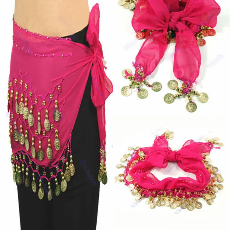 Юбка на бедрах для танца живота, шарф ярких цветов, шифоновый 3-слойный пояс с серебряной монетой для женщин, танцовщица 2833
