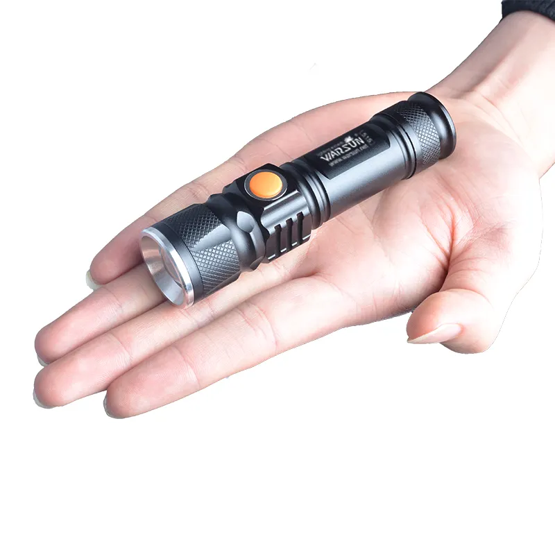 wholesale waterproof USB- Powerful Lanterna Tactical Torch Flash Light Linterna LED Zoomable For Hunting Gladiator Zaklamp Flashlight