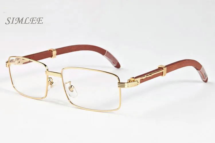 Designer-Sonnenbrillen für Herren, Büffelhorn-Brille, Vintage-Retro-Bambusholz-Sonnenbrille, billige vollrandlose Brillenfassung, klare Linse2737