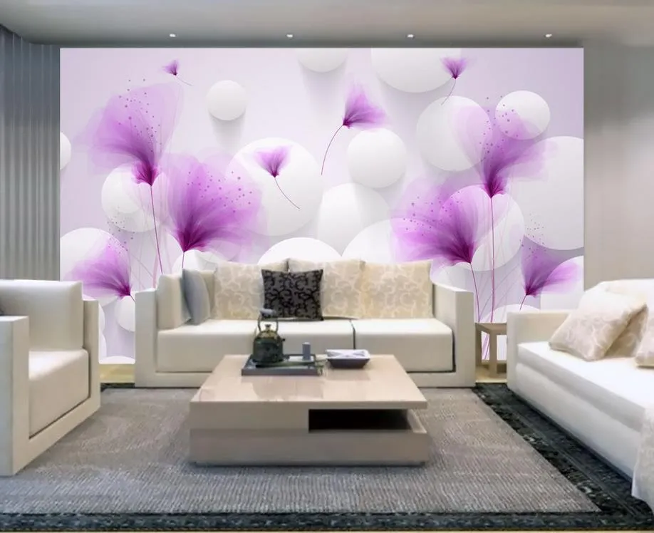 Custom any size Purple flowers romantic lilies transparent ball beautiful 3D background wall