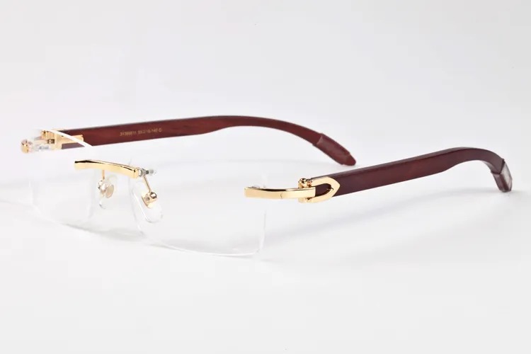 New Fashion Mens Wood Sunglasses Metal Gold Frame Clear Lens Eyeglasses Eyewear Polarized Rimless Buffalo Horn Sun glasses With Bo180Q