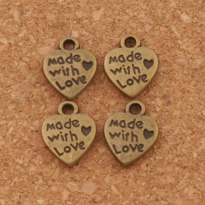 Made With Love Herz Charm Perlen Anhänger MIC 9 7x12 5mm Antik Silber Bronze Modeschmuck DIY L3192750