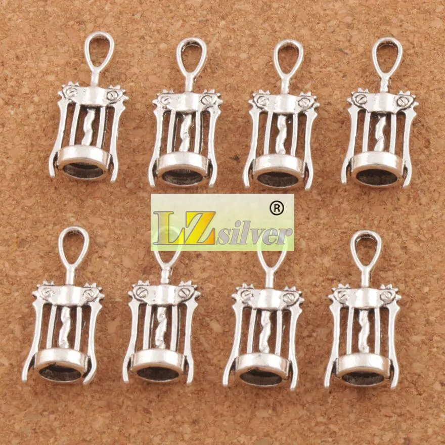 Wine Corkscrew Opener Charms 100st 27 3x11 3mm Antika silverhängen smycken DIY L285 Fit Necklace Armelets306a