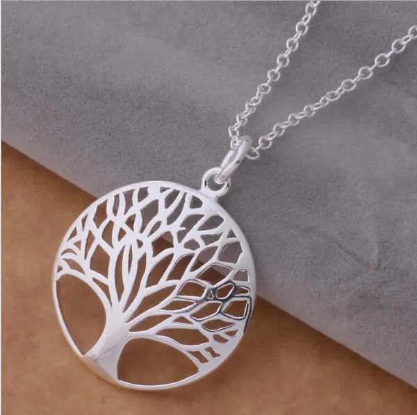 Mode Silver Tree of Life Pendant Necklace Silver Totem Religion 18Inch krage Popular 925 Wedding Valentines Day Jewelry332h