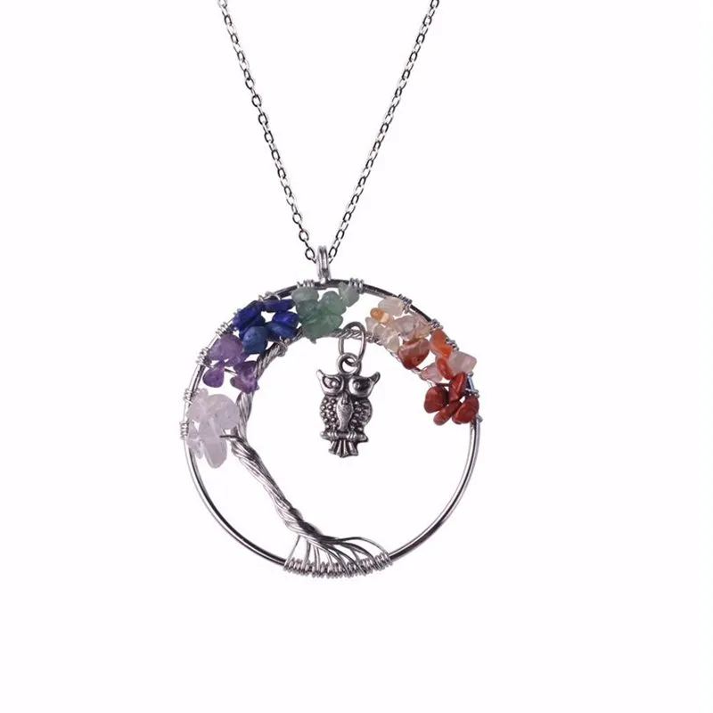 12шт-сетка Set Tree of Life Ожерелье 7 Чакра Каменные бусины натуральные аметист стерлинговой серебря