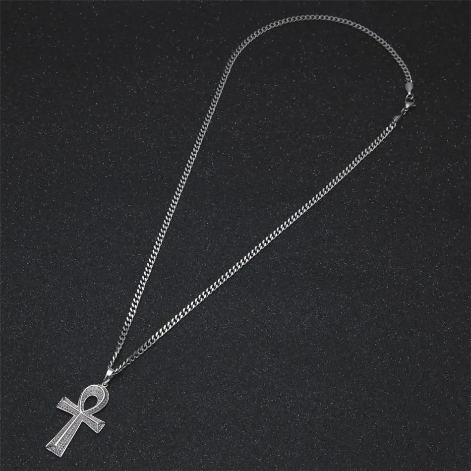 Iced Out Zircon Ankh Key Pendant Golden Jewelry CZ Cross Egyptian Key of Life Pendant Hip Hop Necklace For Men Women322x