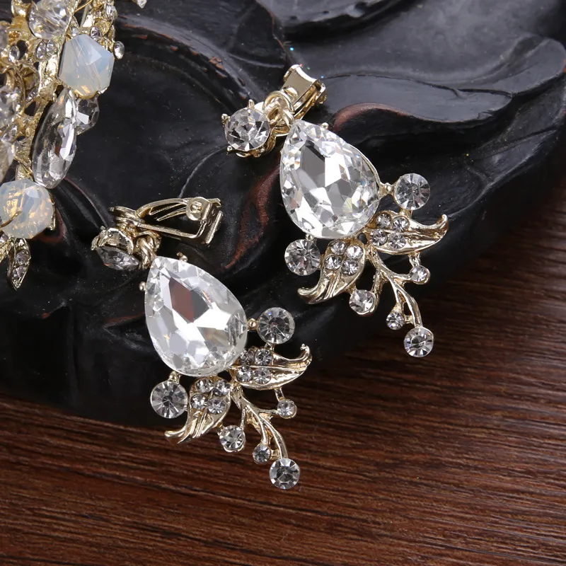 Exquisite Perlen-Kristall-Braut-Tiara-Ohrringe, handgefertigt, Abschlussball, Quinceanera-Festzug, Hochzeit, Kronen-Ohrringe, Set in drei Farben, Rosa, Gold302w