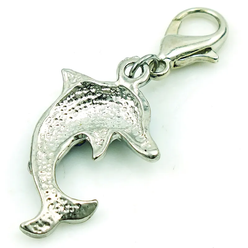 Nova marca moda encantos balançar strass golfinho animais encantos com fecho lagosta diy jóias fazendo acessórios2374