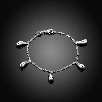 Moda 925 joyas de plata establece gotas de agua pendientes collar pulsera y anillo encanto regalo de Navidad caliente