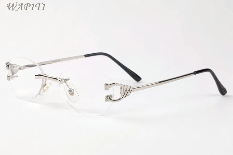 Mode-Sonnenbrille für Herren, Unisex, Büffelhorn-Brille, Damen-Haltung, randlose Sonnenbrille, Rahmen, klare Gläser, Silber, Gold, Metall, Ey303A