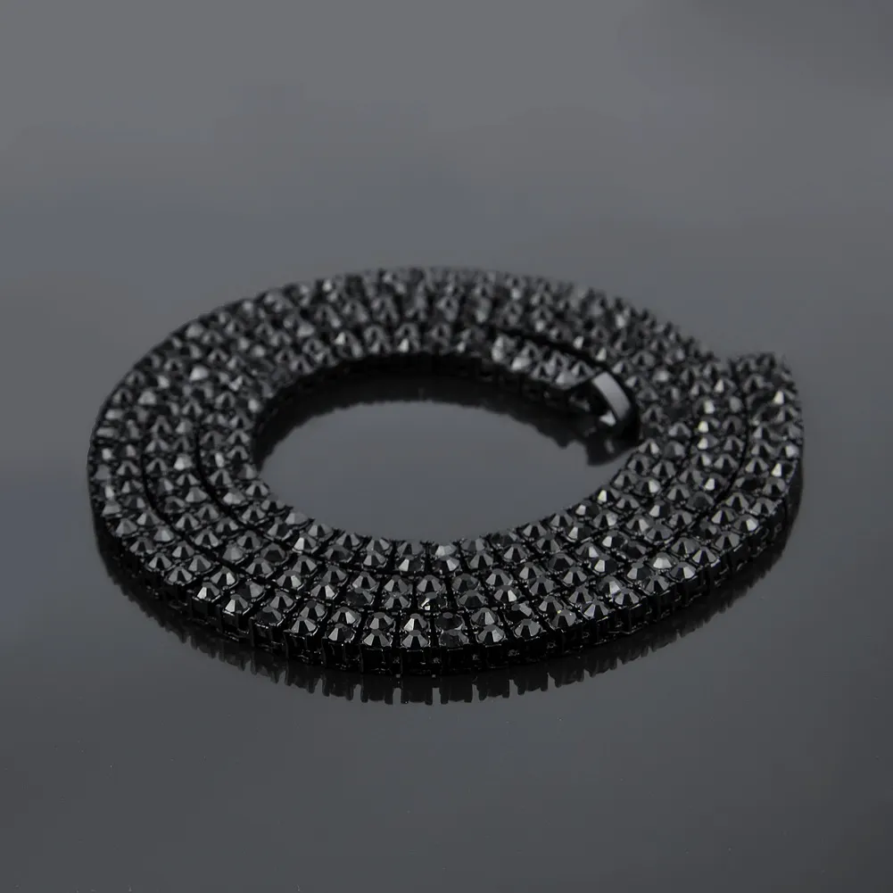 Collier chaîne de Tennis pour hommes, or, argent, noir, 2 rangées de diamants simulés, 7mm, bijoux hip hop, Punk glacé, collier 272W