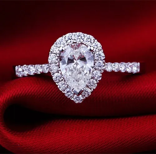 3ct شكل الكمثرى خاتم الزفاف الماس الاصطناعية للنساء 925 الجنيه الفضية الجنيه الفضة المجوهرات أبيض الذهب