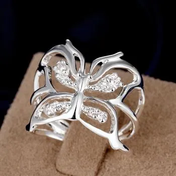 Caliente nueva moda 925 joyas de plata anillos Anillos mariposa Brazaletes Set con zircon envío gratis 