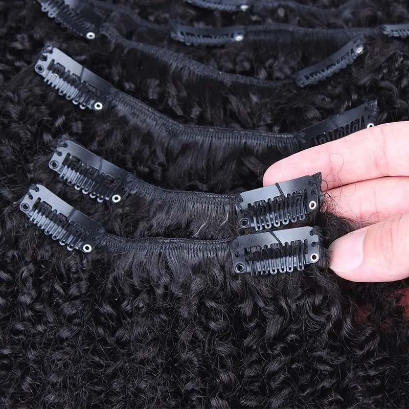 Large Stock Peruvian Human Hair Clip In Hair Extensions Afro Kinky Curly Clip Ins 120gWholesale Curly Clip In Human Hair Extensions