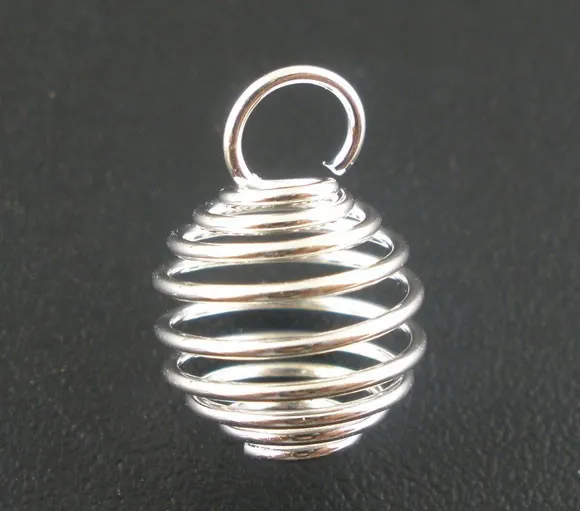 Gabbie con perline a spirale placcate in argento Pendenti con ciondoli Risultati 9x13mm Creazione di gioielli DIY243l