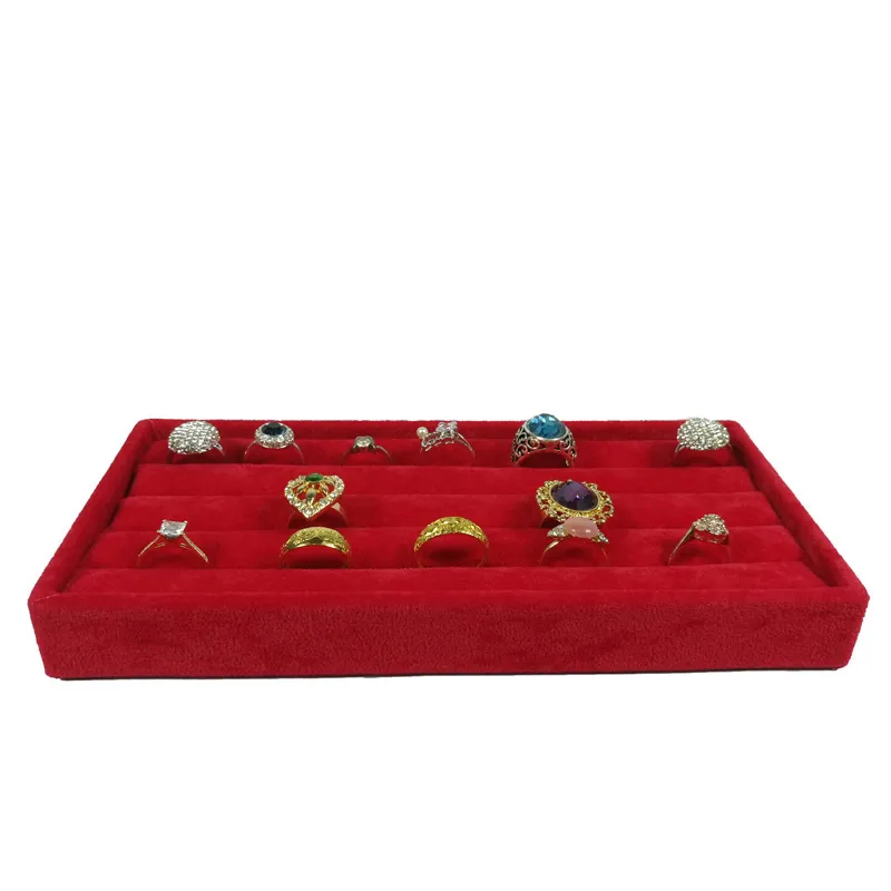 3 pièces rouge velours bijoux anneau affichage organisateur étui de rangement velours boucle d'oreille boutons de manchette anneau boîte de rangement plateau anneau barre plateau 11 2327S