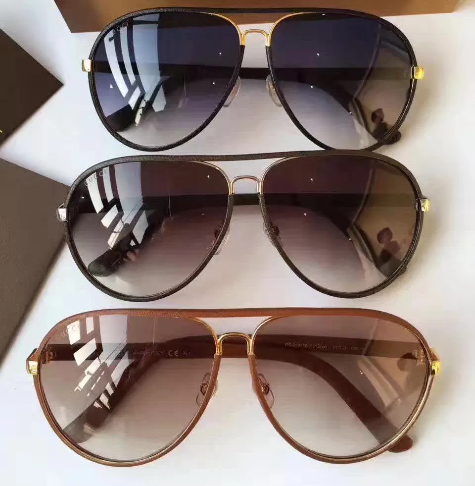 2887 Sonnenbrille mit braunem Lederrahmen für Herren, braune Farbverlaufsbrille, Herren-Pilotensonnenbrille mit Etui, Box230a