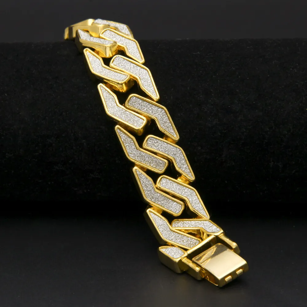 Bracelet à maillons de chaîne cubaine pour hommes, en alliage glacé, Hip Hop, or, argent, lourd, 15mm, 8 pouces, 248z