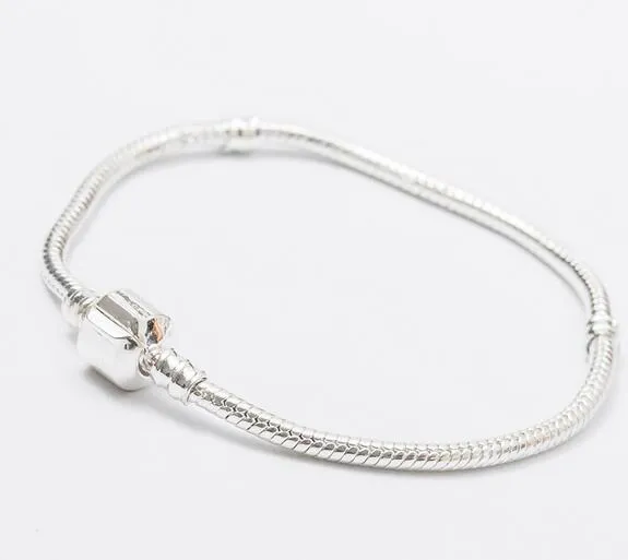 Silver Plated Bangle Bracelets Snake Chain with Barrel Clasp For DIY European Beads Bracelet C16279J