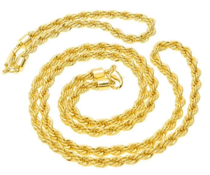 Catena di canapa da uomo Hip Hop 6 5mm CATENA DI CORDA HIPHOP Collana con bracciale placcato oro argento 14K Set342m