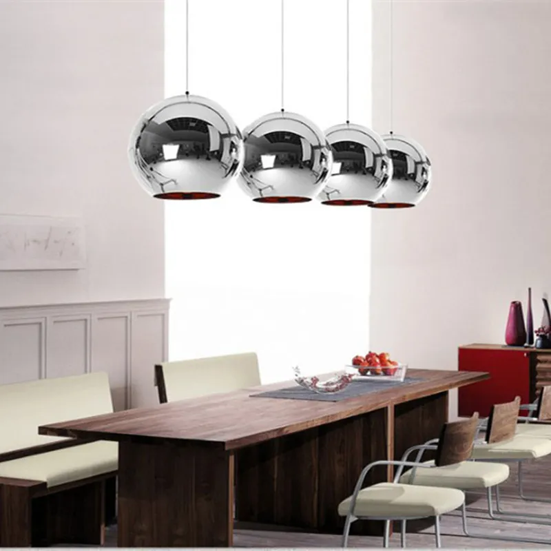 Lampe suspendue en forme de boule de verre moderne, luminaire décoratif de plafond rond avec abat-jour en argent, luminaire de cuisine, 283k