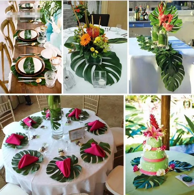35 x 29 cm künstliche tropische Palmenblätter für Hawaii Luau Partydekorationen Strandthema Hochzeit Tischdekoration Zubehör G695284U