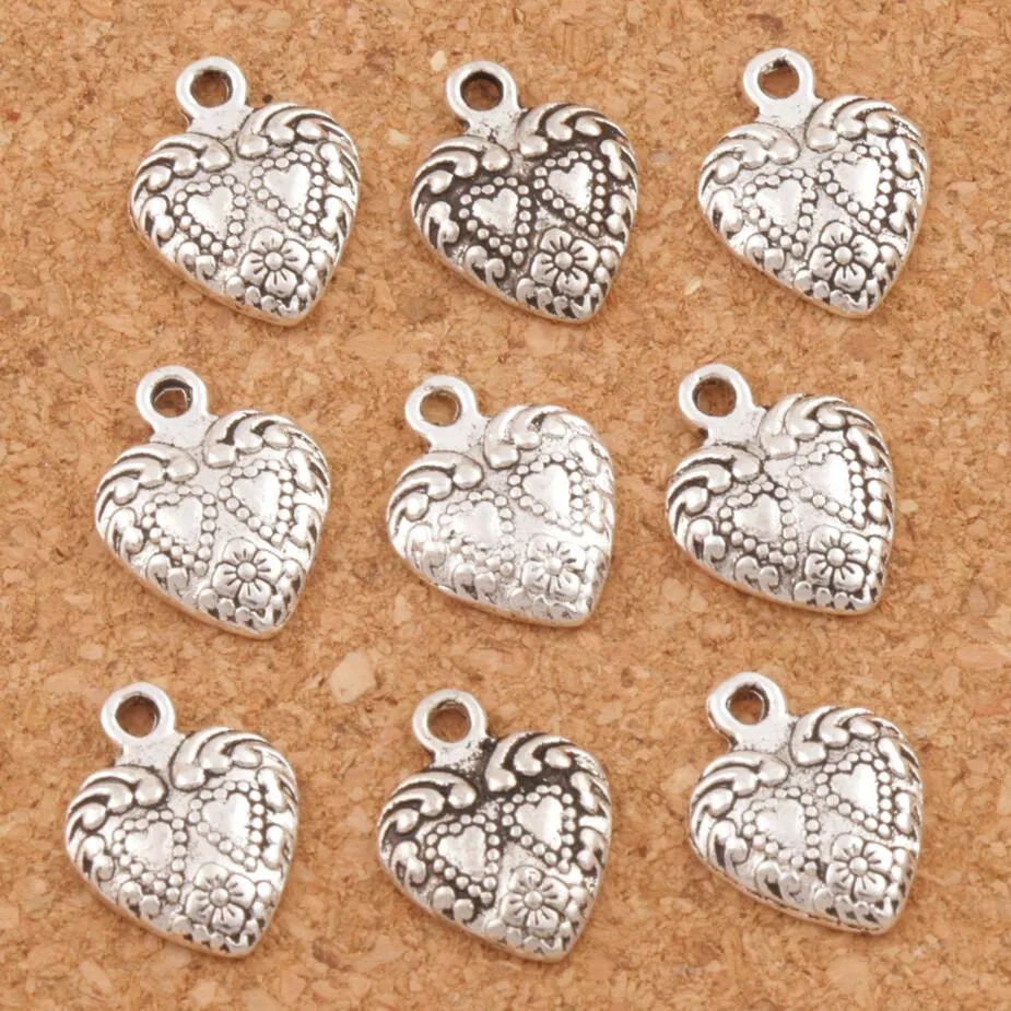 Double Dots Hearts Charm Pendants Antique Silver 11 3x15 1 mm Modna biżuteria DIY L907338U