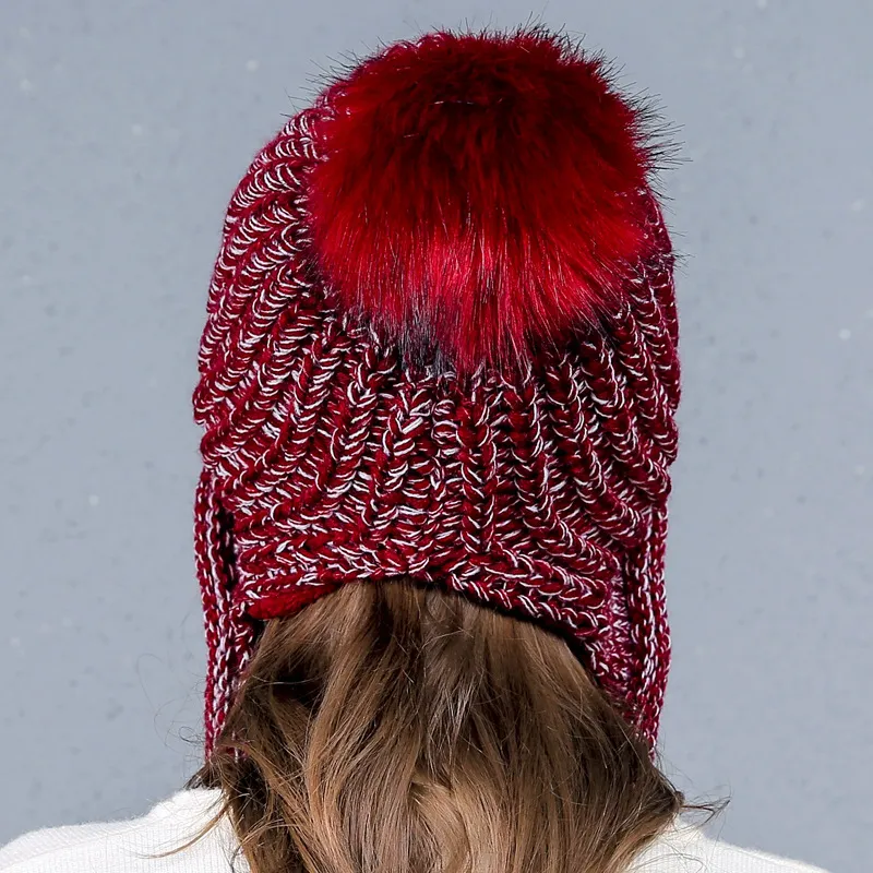 Zimowa dzianina kapelusz dla kobiet wełniana mieszanki wełny miękkie ciepłe czapki z nausznikami piękne damskie czapki gorro z aksamitnym GH-2542601