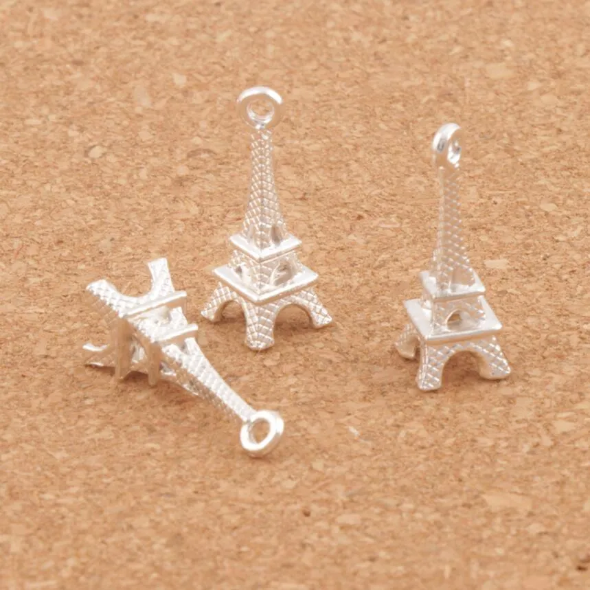 3D Paris Torre Eiffel Liga Pequenos Encantos Pingentes 100 pçs / lote MIC Bronze Banhado A Prata Elegante 22mm 4mm L4482344